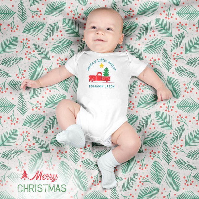 🎅🏻 Santa's Little Helper Name 🚛Truck Tree Star  Baby Bodysuit (🎅🏻 Santa's Little Helper Name 🚛Truck Tree Star Baby Bodysuit ©Susanne Sachers - Sunny Mind Design)