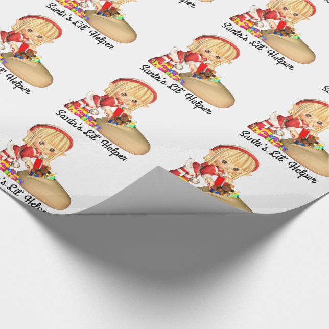 Santa's Little Helper Red Girl Elf Wrapping Paper (Corner)