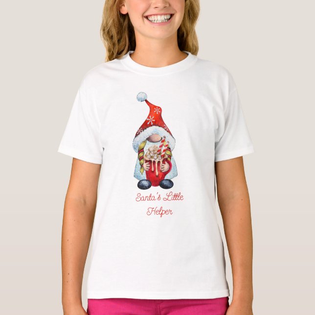 Santa's Little Helper Red Girl Gnome T-Shirt (Front)