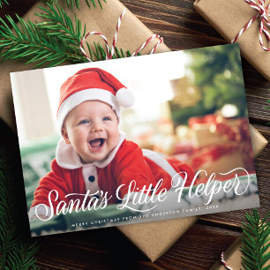 Santa's Little Helper Script Baby Christmas Photo Holiday Card