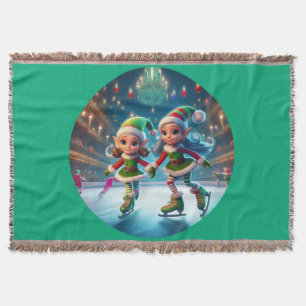 Santa's Little Helpers Are Ice Skating Indoors Throw Blanket