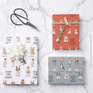Santa's Little Helpers Dog Reindeer Pattern Wrapping Paper Sheet