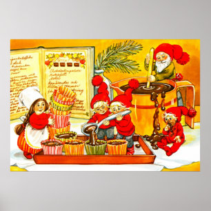 Santas little helpers making cakes poster