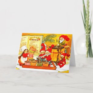 Santas little helpers making chocolate cakes holiday card