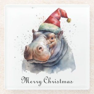 Santa's Little Hippo, custom Glass Coaster
