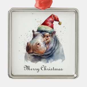 Santa's Little Hippo, custom Metal Ornament