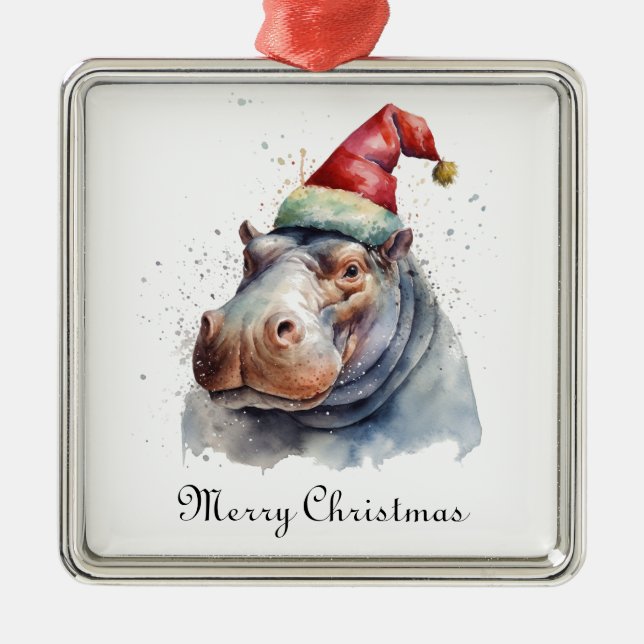 Santa's Little Hippo, custom Metal Ornament (Front)