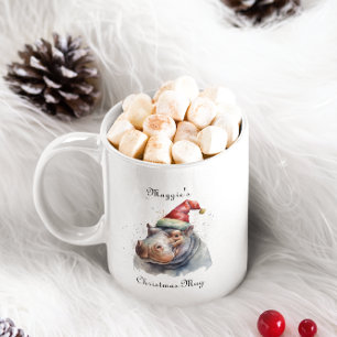 Santa's Little Hippo, custom Two-Tone Coffee Mug