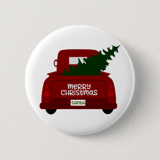 Santa's Little Red Christmas Tree Truck 6 Cm Round Badge