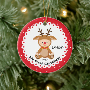 Santa's Little Reindeer Baby's First Christmas Ceramic Ornament