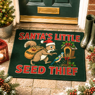 Santa's Little Seed Thief Christmas Doormat