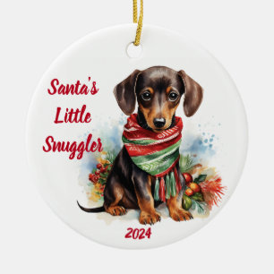 Santa's Little Snuggler: Watercolor Ceramic Ornament