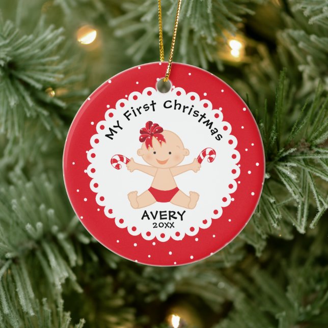 Santa's Little Sweetie Baby's First Christmas Ceramic Ornament (Tree)