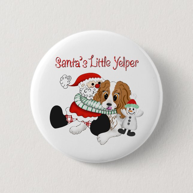 Santa's Little Yelper Cavalier King Charles   6 Cm Round Badge (Front)