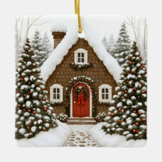 Santa's Lodge Ceramic Ornament