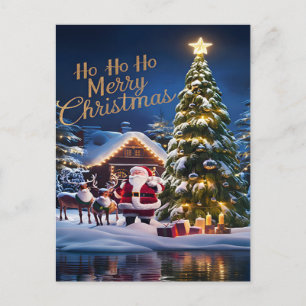 Santas Magic Ride Through Snowy Night Postcard