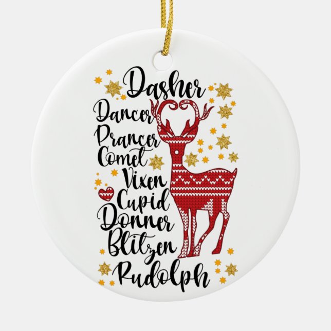 Santa's Magical Flying Reindeer Names | Christmas Ceramic Ornament (Front)
