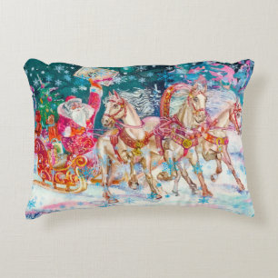 Santa's Magical Horse Sleigh Snow Christmas Night Decorative Cushion