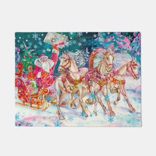 Santa's Magical Horse Sleigh Snow Christmas Night  Doormat