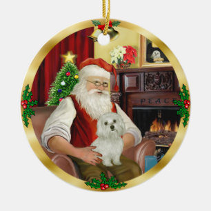 Santa's Maltese (#11) Ceramic Tree Decoration