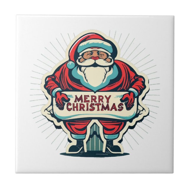 Santa's Merry Message Spreading Christmas Joy Ceramic Tile (Front)