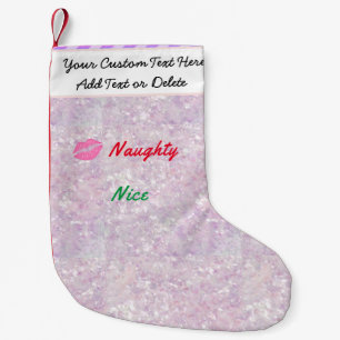 Santa's Naughty Or Nice Pink Purple Glitter Snow Small Christmas Stocking