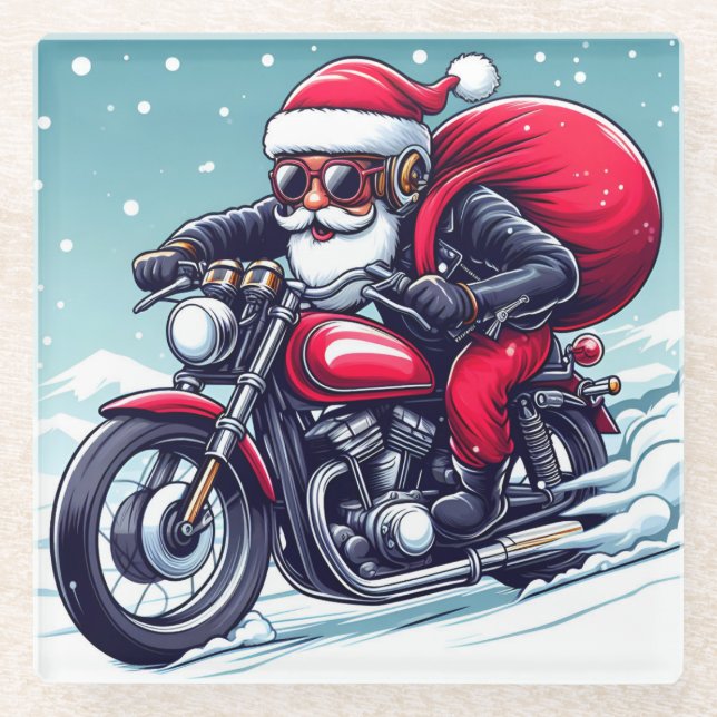 Santa's New Boat - Christmas humor Glass Coaster (Front)