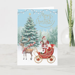 Santa's New Sleigh Faux Embroidery Merry Christmas Card