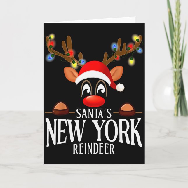 Santa's New York Reindeer Funny Xmas Matching Pjs  Card (Front)