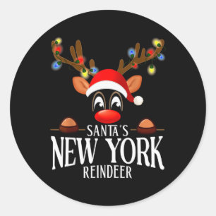 Santas New York Reindeer Funny Xmas Matching Pjs Classic Round Sticker