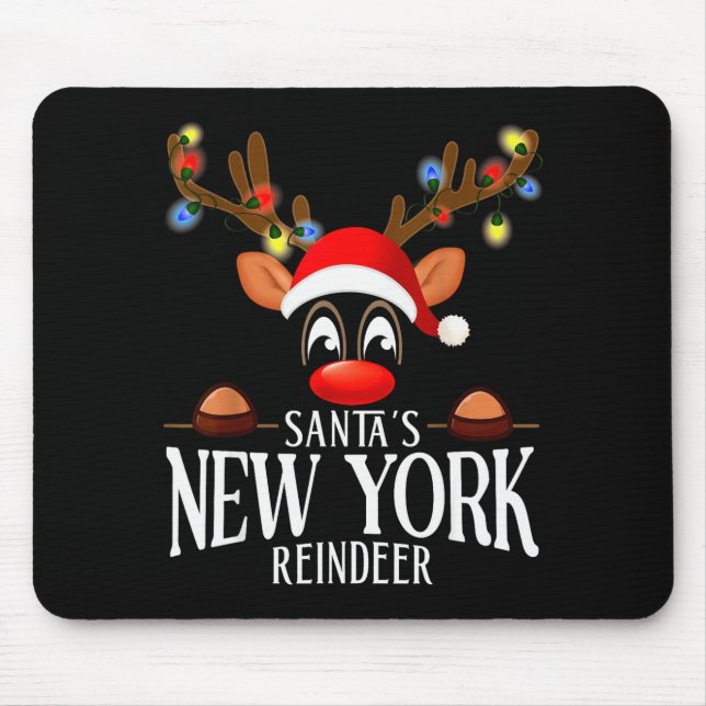 Santa's New York Reindeer Funny Xmas Matching Pjs  Mouse Pad (Front)