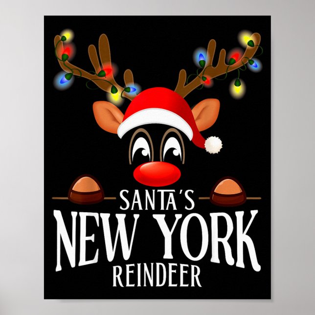 Santa's New York Reindeer Funny Xmas Matching Pjs  Poster (Front)