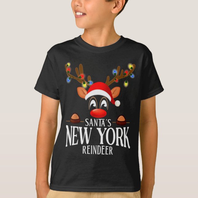 Santa's New York Reindeer Funny Xmas Matching Pjs  T-Shirt (Front)