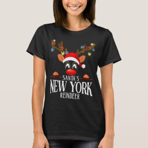 Santa's New York Reindeer Funny Xmas Matching Pjs  T-Shirt