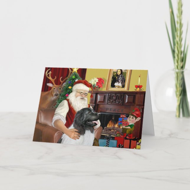 Santa's Newfie Landseer Holiday Card (Front)