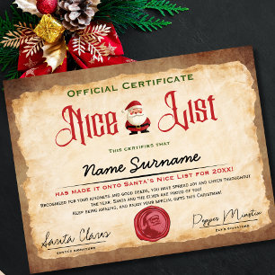 Santa's Nice List Certificate Christmas Kids Gift