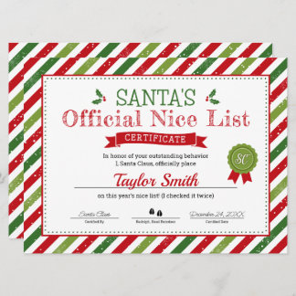 Santa's Nice List Certificate Invitation