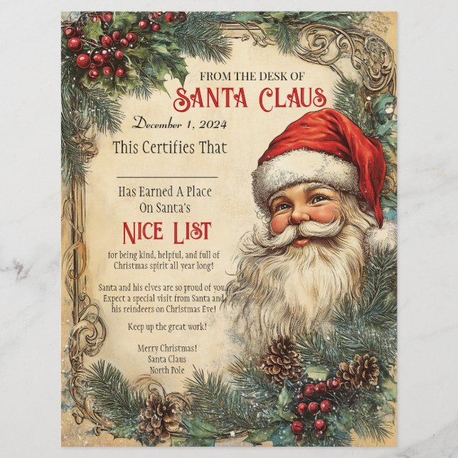 Santa's Nice List Certifications  Custom Letterhead (Front)