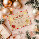 Santa's Nice List Christmas Certificate Invitation<br><div class="desc">Official Certificate signed by Santa Claus,  recognising good behaviour and kindness. Personalise with name and year! Have fun with this beautiful surprise.</div>