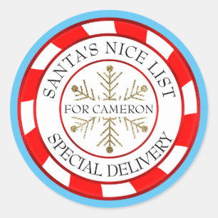 Santa's Nice List Custom Name Christmas Classic Round Sticker