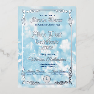 Santa's Nice List Foil Certificate  Foil Invitatio
