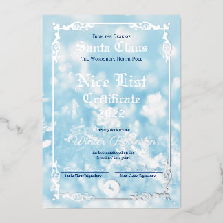 Santa's Nice List Foil Certificate  Foil Invitatio