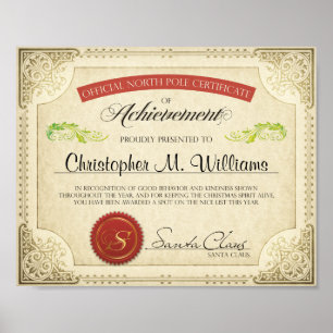 Santa's Nice List Personalised Certificate, Letter Poster