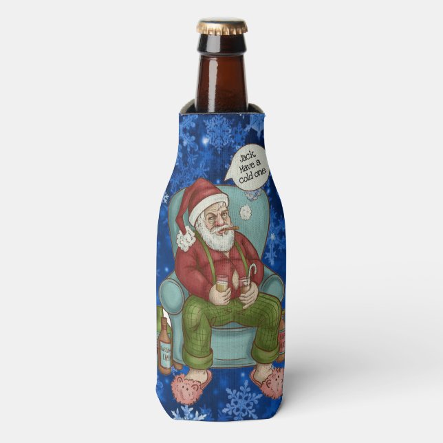 Santa's Night Off Personalise Name Funny Christmas Bottle Cooler (Bottle Front)
