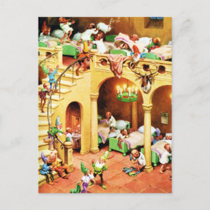 Santa's North Pole Elf Dormitory Holiday Postcard