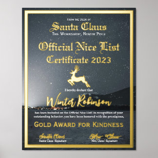 Santa's Official Nice List Certificate Foil Print