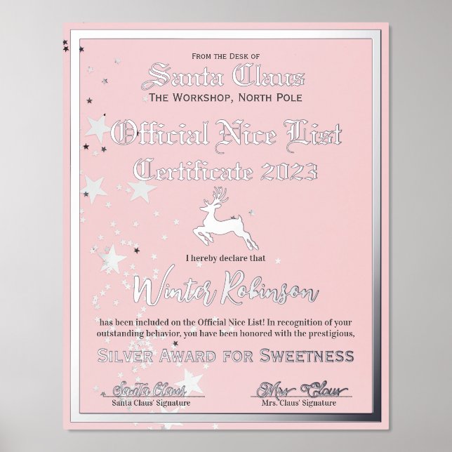 Santa's Official Nice List Certificate Foil Print (Front)