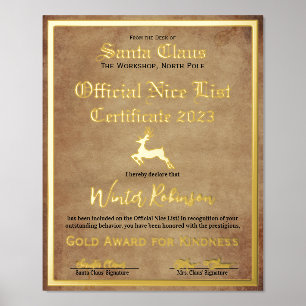 Santa's Official Nice List Certificate Foil Print