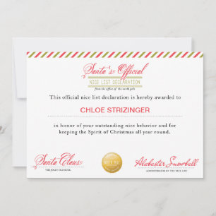Santa's Official Nice List Declaration Holiday Card