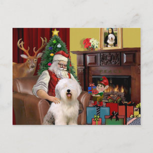 Santa's Old English Sheepdog Holiday Postcard